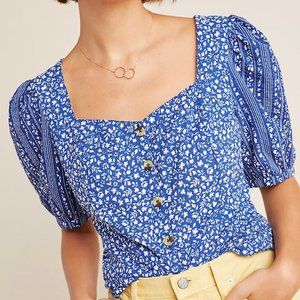 Maeve Blue Floral Puff Sleeve Top